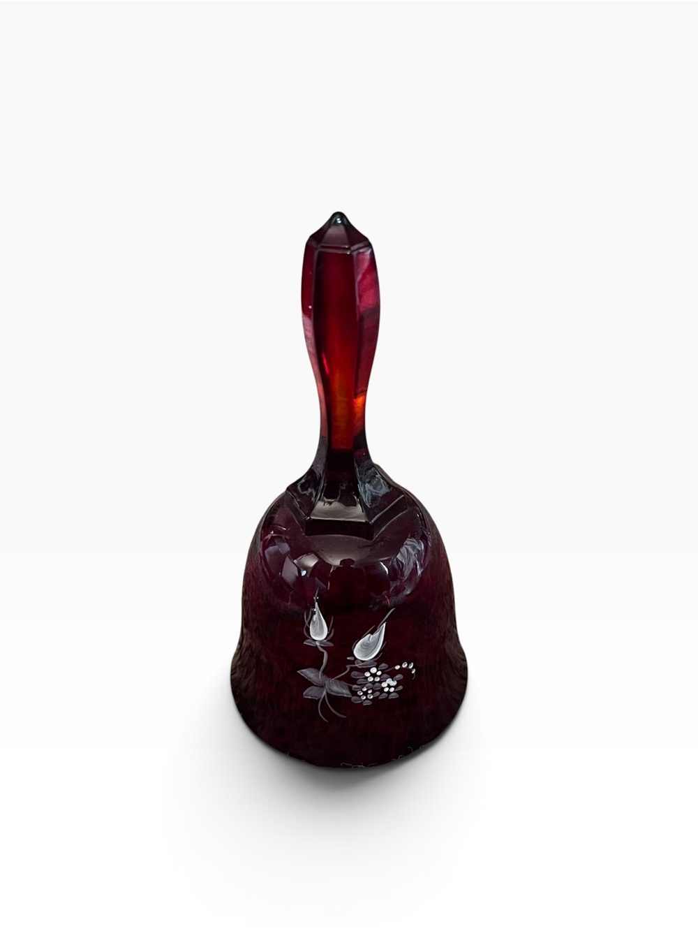 Vintage Fenton Ruby Red/Cranberry Glass Artist Signed Bell Hand Painted Cathy G